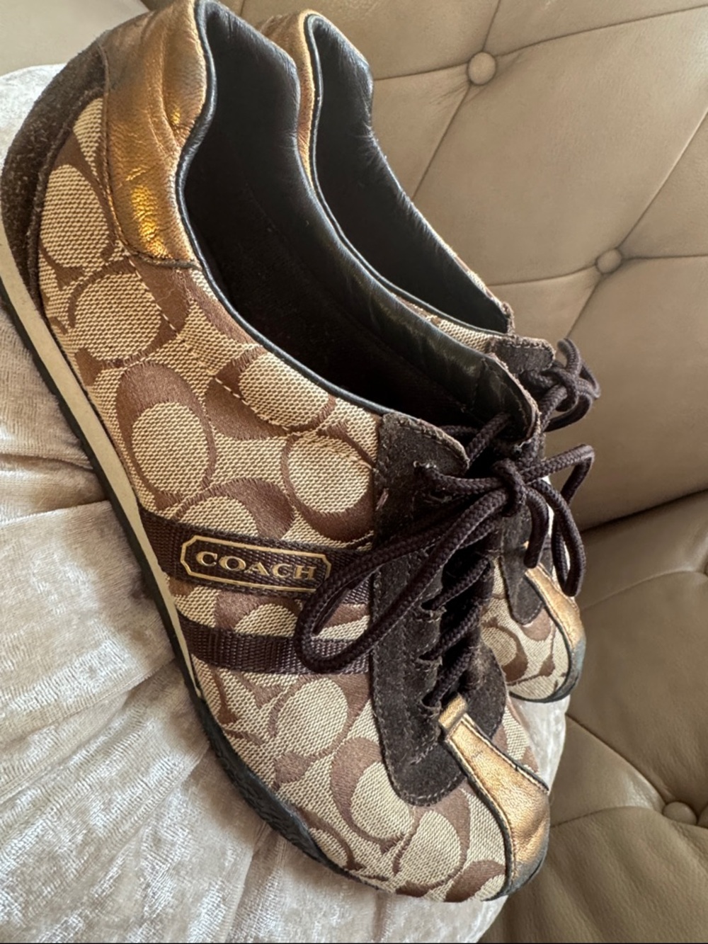 Vintage Coach Kate Brown Signature Monogram Lace-Up Sneakers - Picture 6 of 8